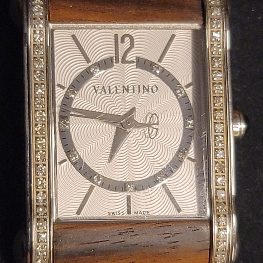 Valentino Ebony Collection Watch with 48 diamonds and original Crocodile Strap